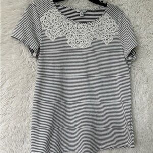 Croft & Barrow Black and White Striped Lace Top